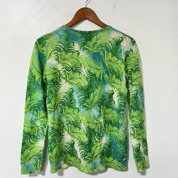 Charter Club Tropical Palm Print Cashmere Sweater Size S Green Quiet Luxury - Picture 2 of 6
